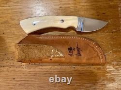 Larry Page Custom Fixed Blade Hunting Knife with Bone Handle and Sheath