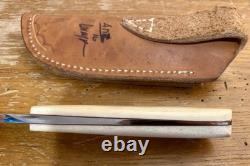 Larry Page Custom Fixed Blade Hunting Knife with Bone Handle and Sheath