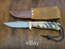 Lloyd Thompson Custom Handmade Bighorn Handle Hunting Knife with Leather Sheath