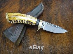 Lloyd Thompson Custom Handmade Jawbone Handle Hunting Knife with Leather Sheath