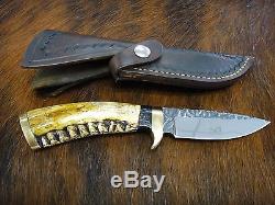 Lloyd Thompson Custom Handmade Jawbone Handle Hunting Knife with Leather Sheath
