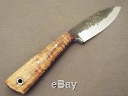 Lon Humphrey Custom Brute de Forge Hunting Knife Dark Curly Maple Forged 1095