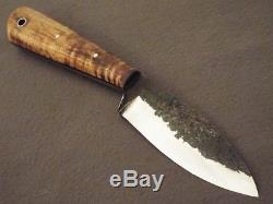 Lon Humphrey Custom Brute de Forge Hunting Knife Dark Curly Maple Forged 1095