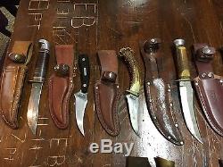 Lot 21 Vintage Fixed Blade Hunting Knife Collection Western Browning Olsen More