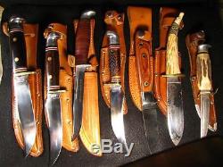 Lot of 7 VINTAGE Fixed Blade Knives Hunting Fishing Western Case Germany