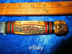 M. S. A. 6IN. STAG ON STAG Antique MARBLES Gladstone Hunting Knife, TUBE Sheath