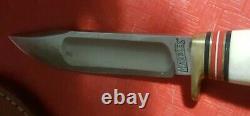 MARBLE KNIFE Vtg IDEAL FAT HANDLE STAG Fixed Blade withSheath