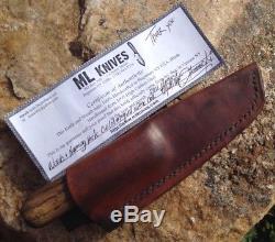 ML Knives Woods/Hunting knife with Curled Antiqued White Oak handle + Sheath