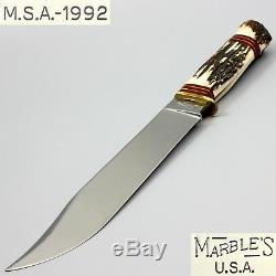 MSA 1992 Marble's USA Huge Bowie Stag on Stag Knife, NOT MADE by MARBLE'S MI