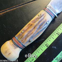 Marble's Woodcraft Hunting Knife with Stag Handle, Pat. 1916, Leather Sheath