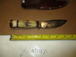Marbles Gladstone Stag Handle Knife & Leather Sheath Very Old