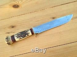 Marbles Ideal Hunting Knife Vintage 2-line Stamp (1918 Ww Ii) Stag Handle USA