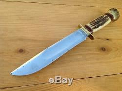 Marbles Ideal Hunting Knife Vintage 2-line Stamp (1918 Ww Ii) Stag Handle USA