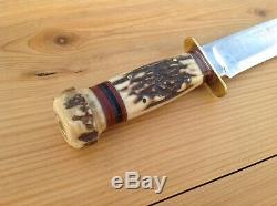 Marbles Ideal Hunting Knife Vintage 2-line Stamp (1918 Ww Ii) Stag Handle USA