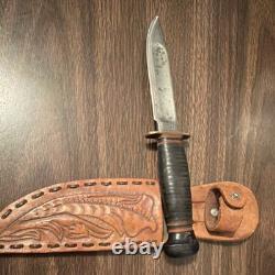 Marbles Vintage Hunting Knife Carbon Steel Clip Point Leather Handle Sheath