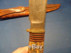 Marbles gladstone mich, USA vtg Fixed blade knive stag handle 4 pins 10 1/2