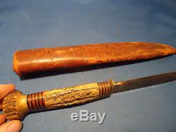 Marbles gladstone mich, USA vtg Fixed blade knive stag handle 4 pins 10 1/2