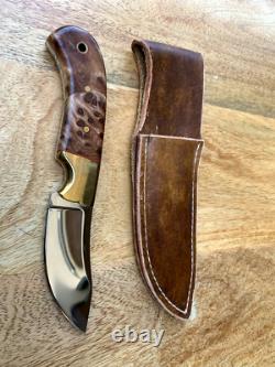 Mark Waite Custom Handmade Knife. Birdseye Redwood Hunter/Skinner