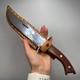 Massive Vintage Fixed Stainless Steel Blade Hunting Knife with Leather Sheath