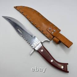 Massive Vintage Fixed Stainless Steel Blade Hunting Knife with Leather Sheath