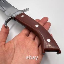 Massive Vintage Fixed Stainless Steel Blade Hunting Knife with Leather Sheath