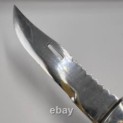 Massive Vintage Fixed Stainless Steel Blade Hunting Knife with Leather Sheath