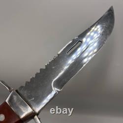 Massive Vintage Fixed Stainless Steel Blade Hunting Knife with Leather Sheath