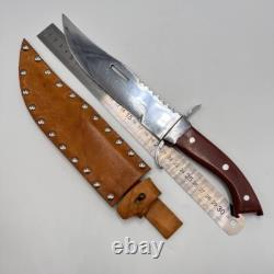 Massive Vintage Fixed Stainless Steel Blade Hunting Knife with Leather Sheath