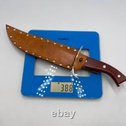 Massive Vintage Fixed Stainless Steel Blade Hunting Knife with Leather Sheath