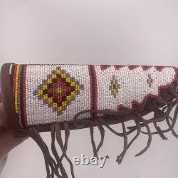 Michael Miller Custom Stag Knife With Fantastic Beaded Native American Sheath