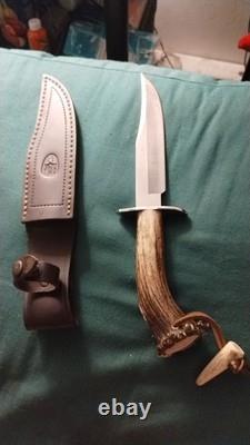 Muela Cazorla Fixed Bowie Knife with Crown Stag Handle and Belt Sheath