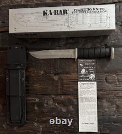 NEW KA-BAR 02 1221 Fixed Blade Serrated Edge Fighting Knife Sheath & Box USA