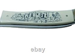 NM 1983 Schrade Kachina Scrimshaw Hunter Knife Beaded Sheath Limited Edition