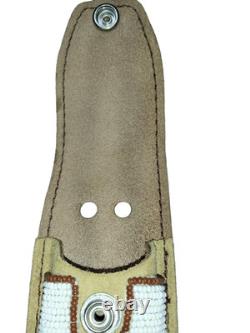 NM 1983 Schrade Kachina Scrimshaw Hunter Knife Beaded Sheath Limited Edition