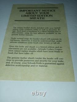 NM 1983 Schrade Kachina Scrimshaw Hunter Knife Beaded Sheath Limited Edition