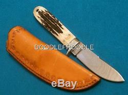 NM VINTAGE'89 JERRY LANGBEIN CUSTOM STAG HUNTING SKINNING KNIFE KNIVES SHEATH