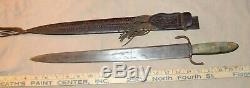 Nasty Antique Mexican Short Sword Dagger Saddle Knife w Leather Sheath-Charro
