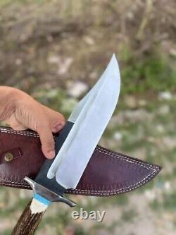 New Custom made 5160 Steel Hunting Bowie Survival Knife, Stag Horn Handle