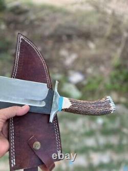 New Custom made 5160 Steel Hunting Bowie Survival Knife, Stag Horn Handle