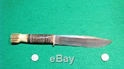 No Vtg Sheath 1950 Hunt 6 Blade USA MORSETH Knife Stag BUTT Leather Handle case