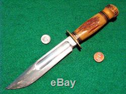 No Vtg Sheath Hunt WW2 Blade USA MARBLES STAG Ideal Knife #1 Orig STAG BUTT Case
