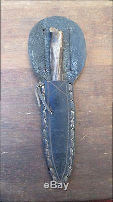 OLD OLD Antique Eskimo Seal Skinning/Hunting Knife from Alaska withBone and Sheath