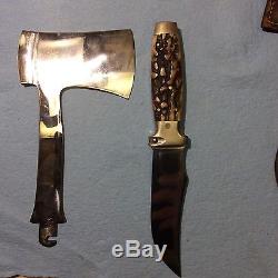 OLD VINTAGE CASE XX USA STAG HUNTING KNIFE & AXE HATCHET COMBO SET