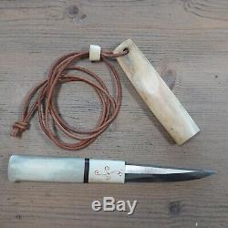 OLD VINTAGE PUUKKO NECK KNIFE ANTLER HANDLE & SHEATH Antique Bushcraft Knives