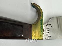OLSEN, OK, HOWARD CITY, MI. HUNTING-SKINNING PEWTER INLAID KNIFE vintage