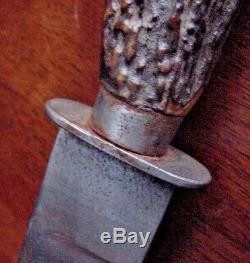 Old BOWIE STYLE HUNTING KNIFE MAREK MAKER Finest Vintage Stag & Silver 8 Blade