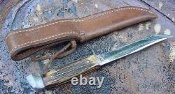 Old CASE Hunting Knife 5 FINN Vintage with Thick Stag & Squared Pommel + Sheath