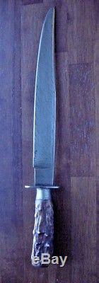 Old Custom Bowie 11 Blade Fighting Hunting Rifleman's Knife Gr8 Vintage Stag