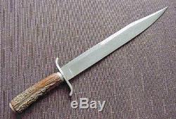 Old Custom Bowie Fighting Knife Vintage Stag Handle Hunting 11 Clip Point Blade