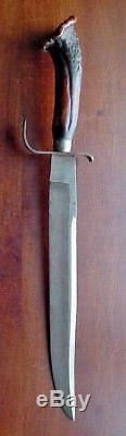 Old Custom Handmade Bowie Knife 11 Bl Vintage CROWN STAG Fighting Hunting MAREK